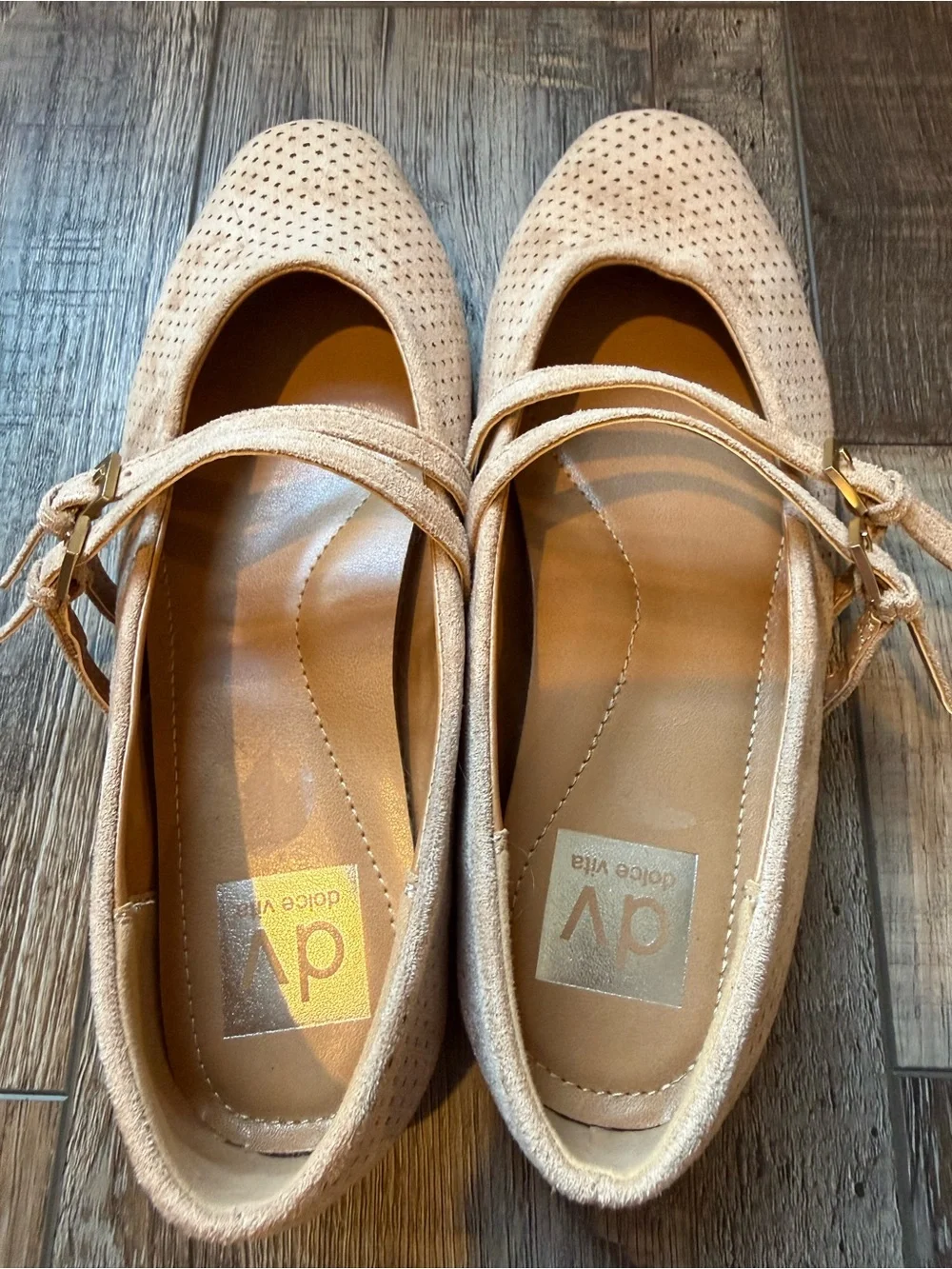 Dolce Vita Perforated Suede Mary Jane Flats in Blush